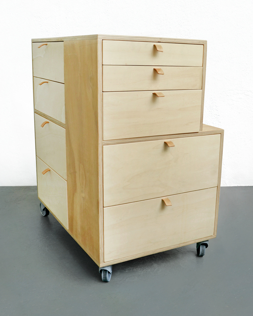 This furniture was originally made as a car furniture during a road-trip. Later was set on wheels and is being used as a studio-trolly for tools and supplies.